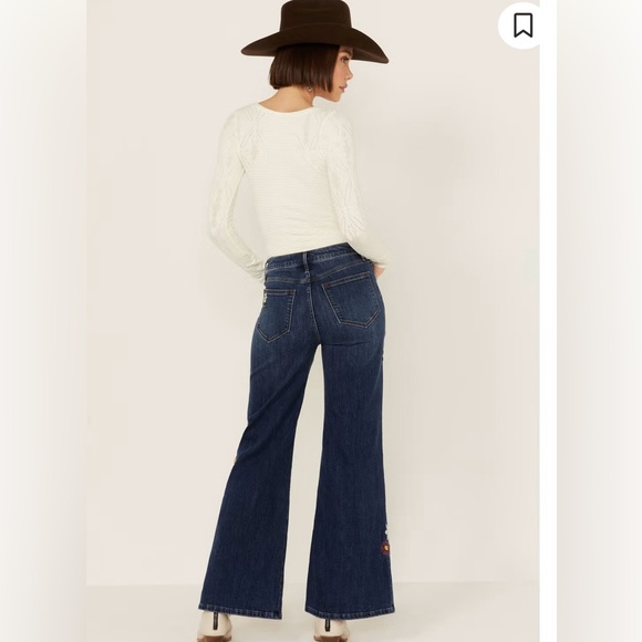 NWOT, Driftwood Mona X Boogie Nights High Rise Floral Embroidered Flare Jeans - Picture 2 of 16